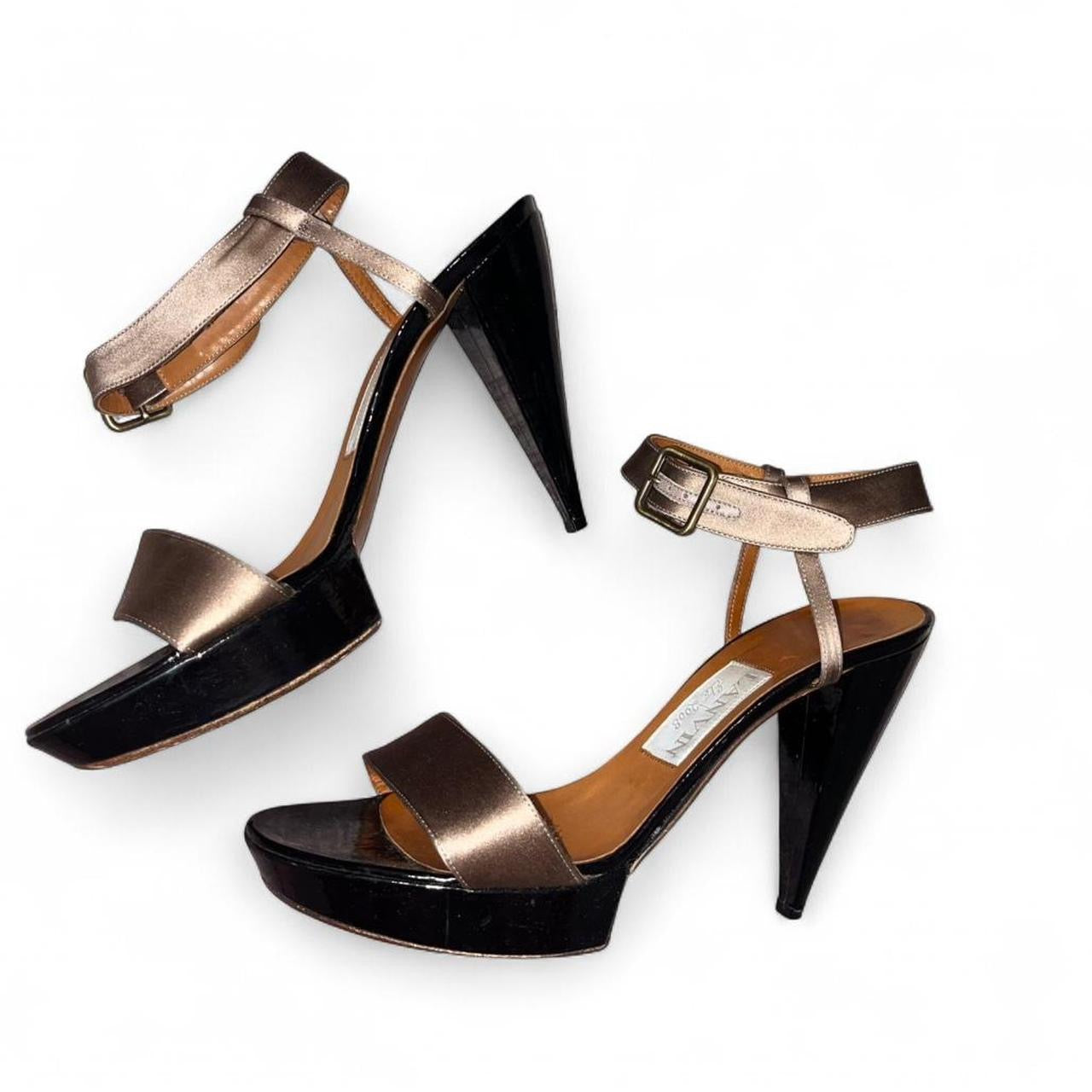 Y2K Lanvin Conical Heel Platform Leather Sandals