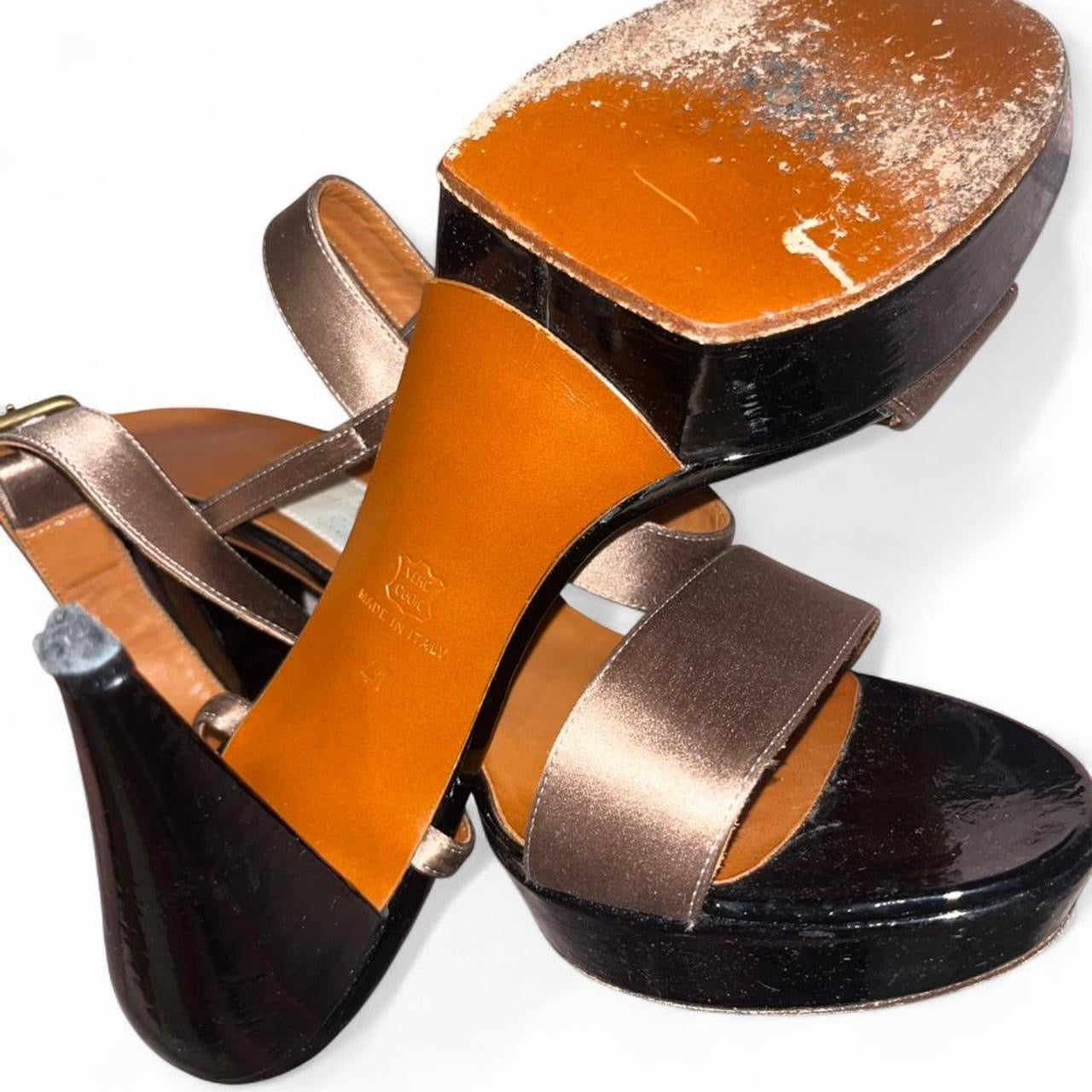 Y2K Lanvin Conical Heel Platform Leather Sandals